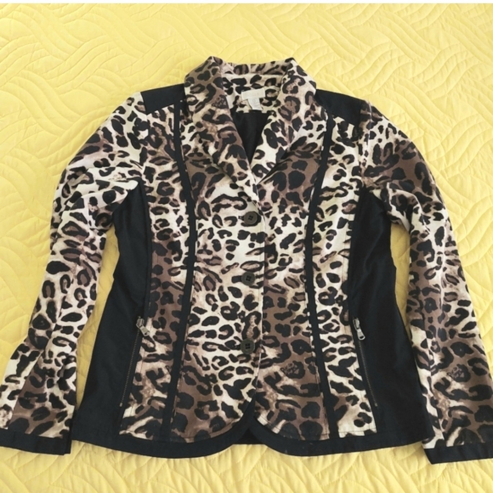 Chico’s Leopard Print Mixed Media Button Front Jacket Size 0 (Fits Small/4-6) - Picture 2 of 7